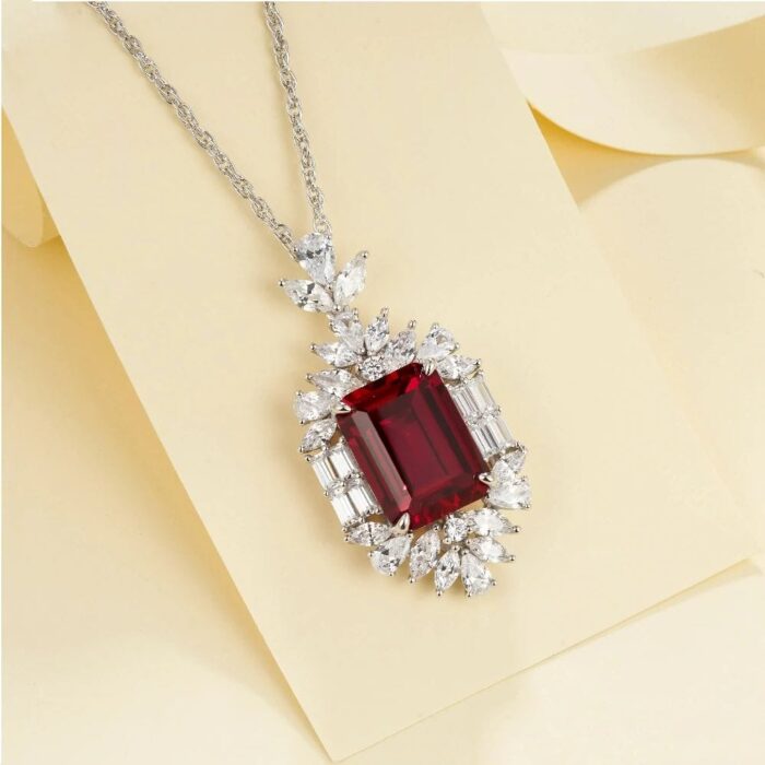 925 Silver Cultured Ruby Necklace P-015R - Image 3