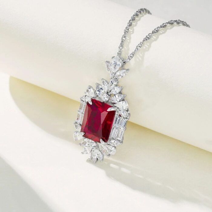 925 Silver Cultured Ruby Necklace P-015R - Image 4