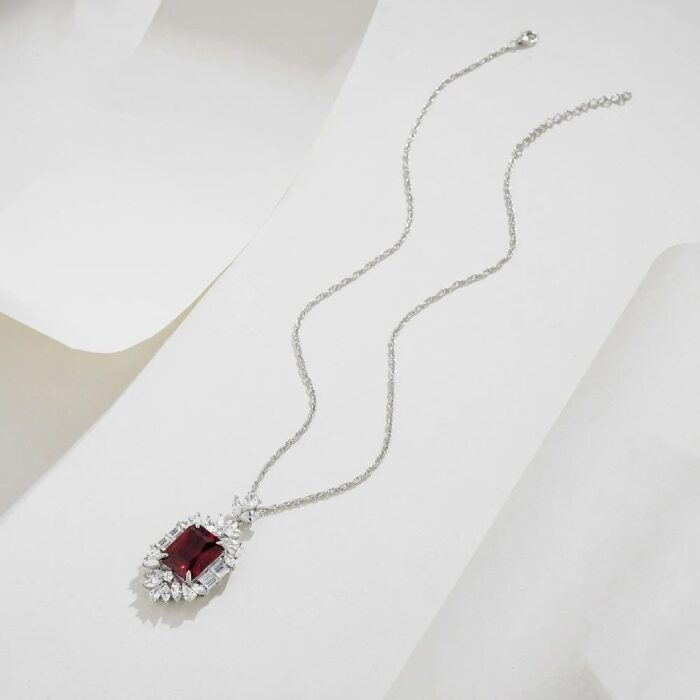 925 Silver Cultured Ruby Necklace P-015R - Image 5