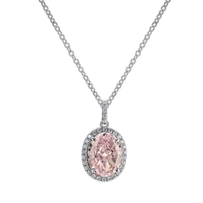 925 Silver Cubic Zirconia Light Pink Necklace P0018-5 - Image 1