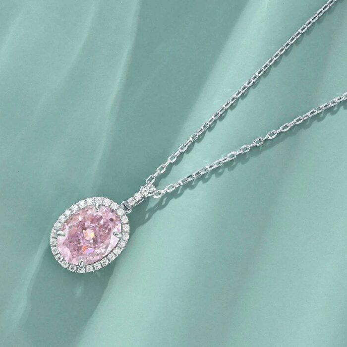 925 Silver Cubic Zirconia Light Pink Necklace P0018-5 - Image 2