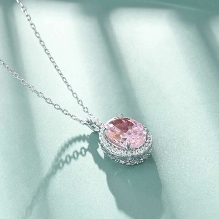 925 Silver Cubic Zirconia Light Pink Necklace P0018-5 - Image 3