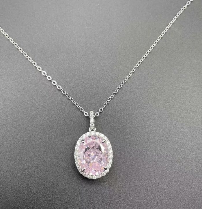 925 Silver Cubic Zirconia Light Pink Necklace P0018-5 - Image 4