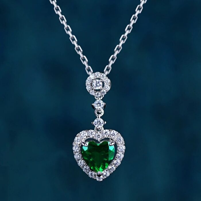 925 Silver Cultured Emerald Necklace P0033 - Image 2