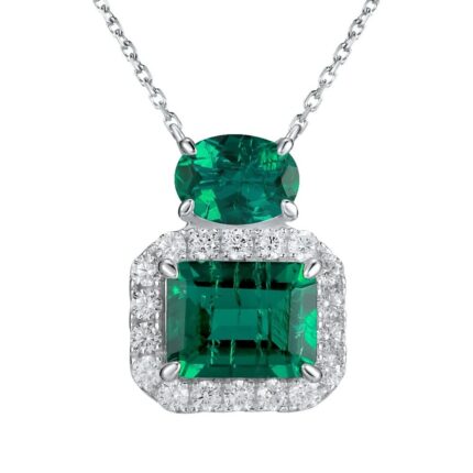925 Silver Cultured Emerald Necklace P0045