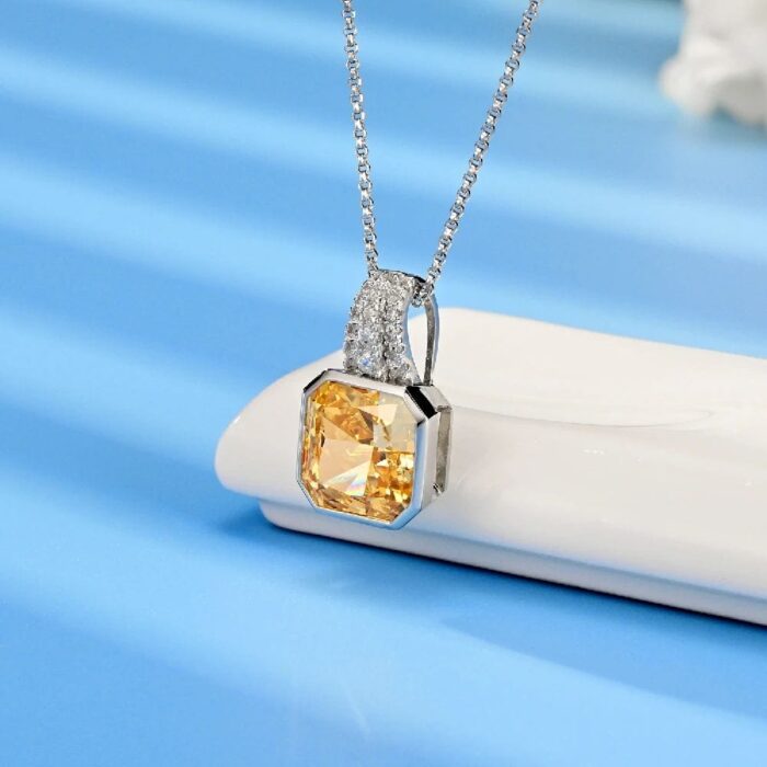 925 Silver Cubic Zirconia Yellow Necklace P0046Y - Image 2