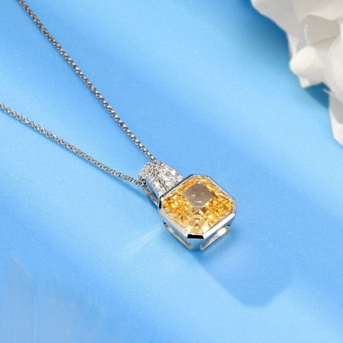 925 Silver Cubic Zirconia Yellow Necklace P0046Y - Image 3