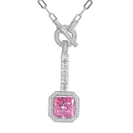 925 Silver Cubic Zirconia Pink Necklace P0340F