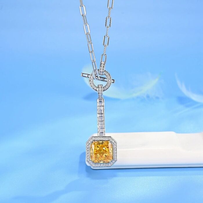 925 Silver Cubic Zirconia Yellow Necklace P0340Y - Image 2