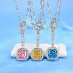 925 Silver Cubic Zirconia Yellow Necklace P0340Y - Image 3