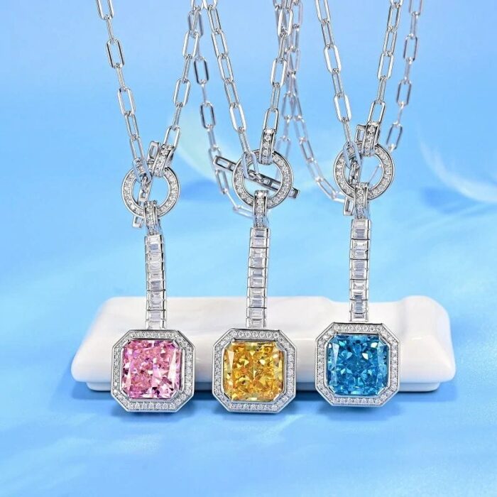 925 Silver Cubic Zirconia Yellow Necklace P0340Y - Image 3