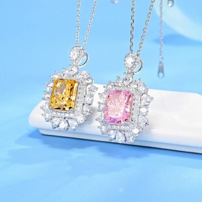 925 Silver Cubic Zirconia Pink Necklace P0357F - Image 3