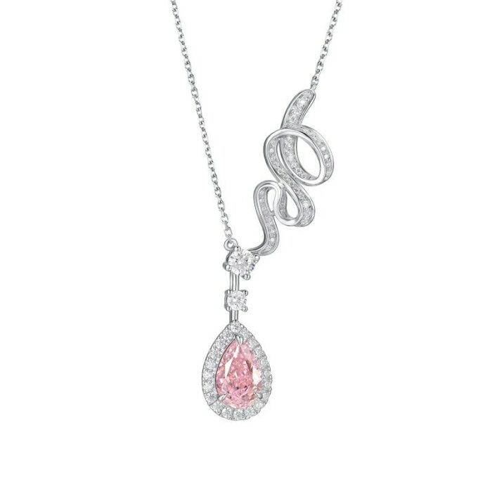 925 Silver Cubic Zirconia Pink Necklace P0606F - Image 1