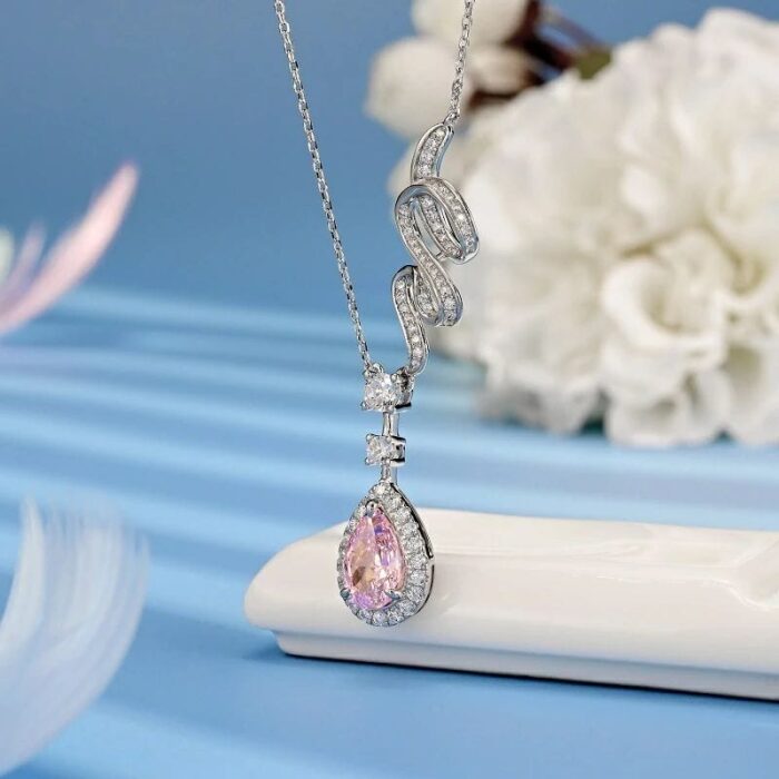 925 Silver Cubic Zirconia Pink Necklace P0606F - Image 2