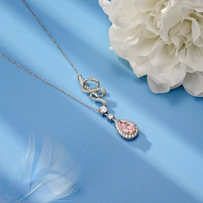925 Silver Cubic Zirconia Pink Necklace P0606F - Image 3