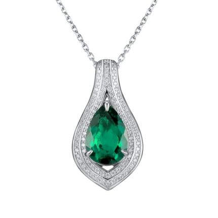925 Silver Cultured Emerald Necklace P0622