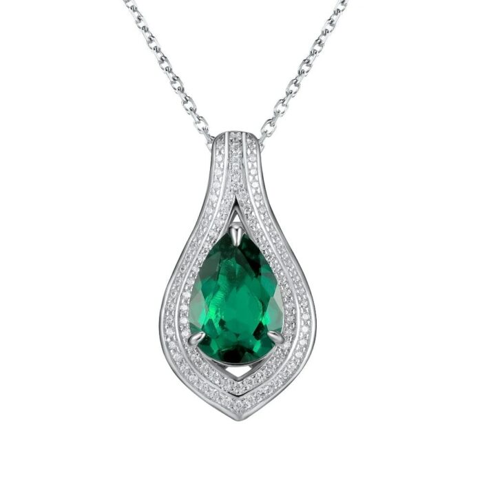 925 Silver Cultured Emerald Necklace P0622 - Image 1