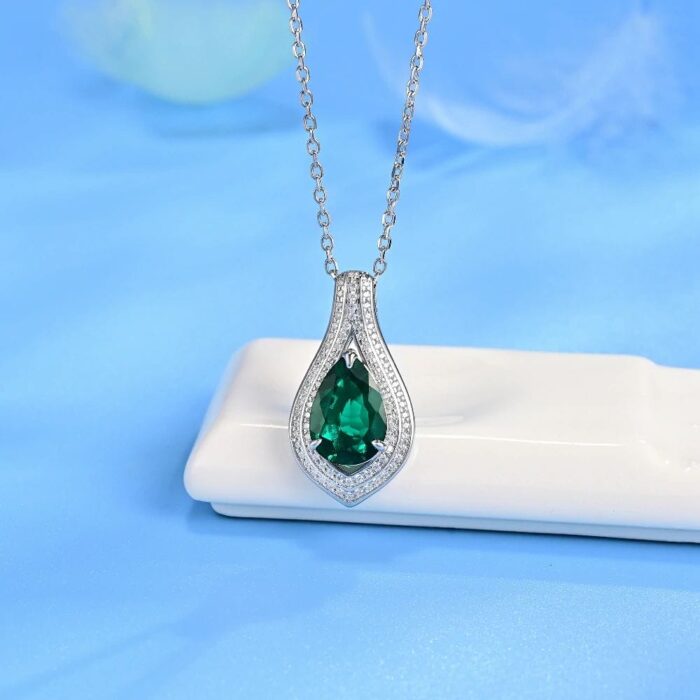 925 Silver Cultured Emerald Necklace P0622 - Image 2