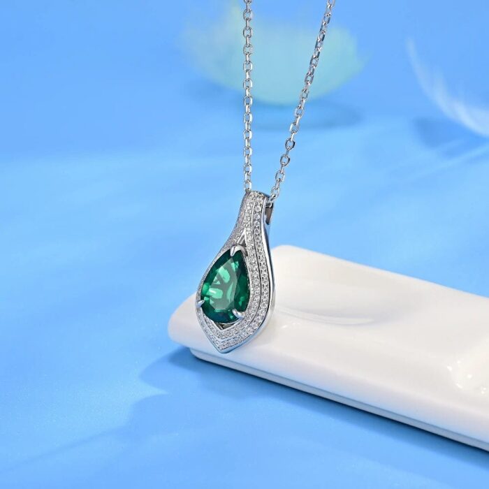 925 Silver Cultured Emerald Necklace P0622 - Image 3