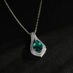925 Silver Cultured Emerald Necklace P0622 - Image 4