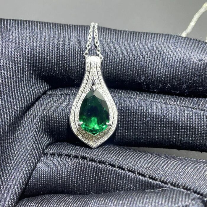 925 Silver Cultured Emerald Necklace P0622 - Image 5