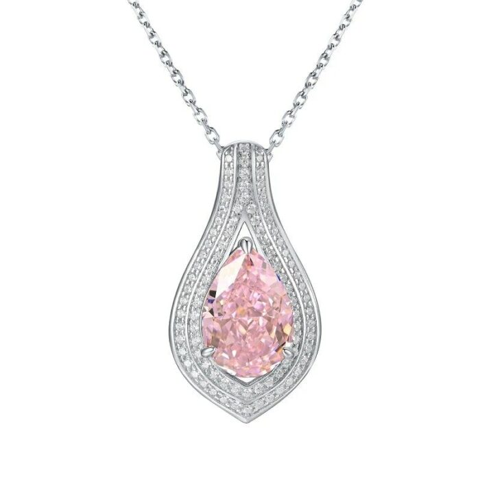 925 Silver Cubic Zirconia Pink Necklace P0622F - Image 1