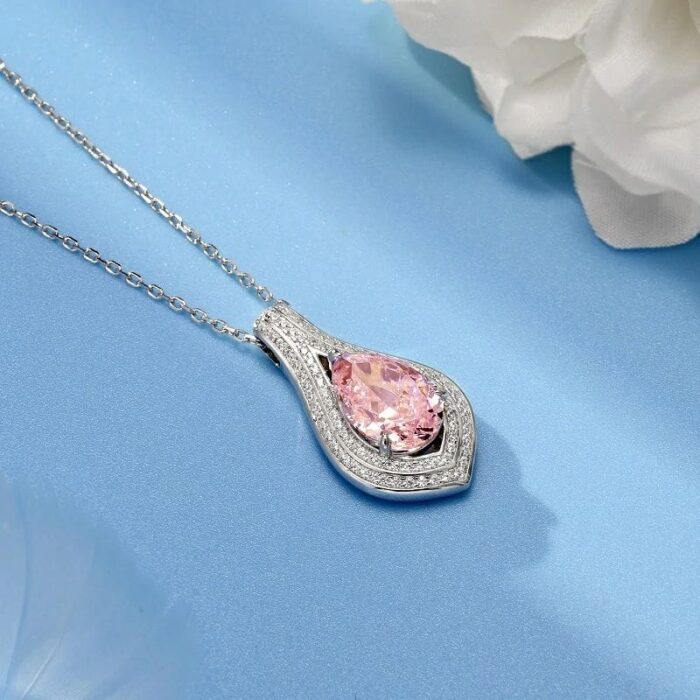 925 Silver Cubic Zirconia Pink Necklace P0622F - Image 2
