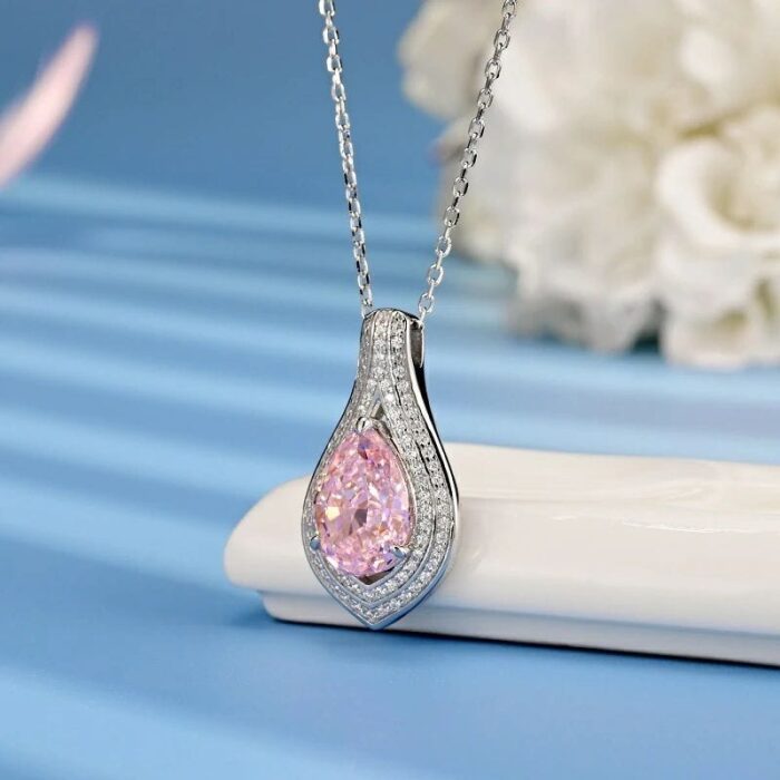 925 Silver Cubic Zirconia Pink Necklace P0622F - Image 3