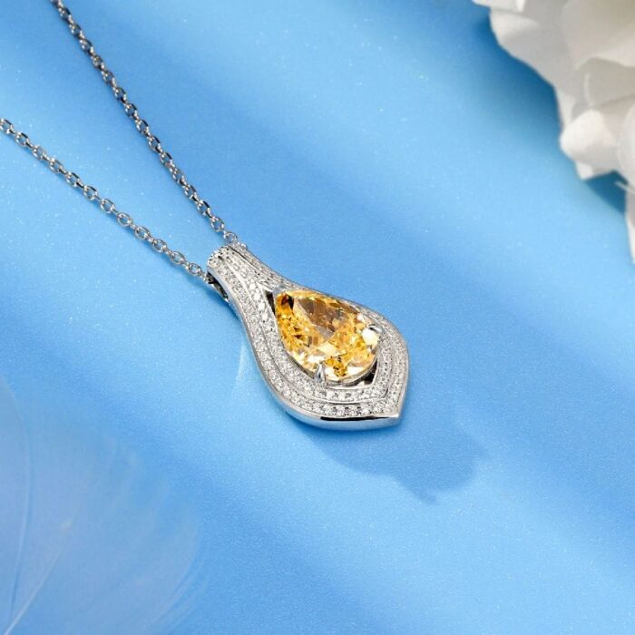 925 Silver Cubic Zirconia Yellow Necklace P0622Y - Image 2