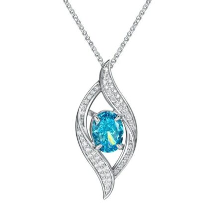 925 Silver Cubic Zirconia Blue Necklace P0627B