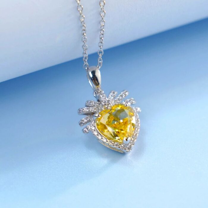 925 Silver Cubic Zirconia Yellow Necklace P0628Y - Image 2