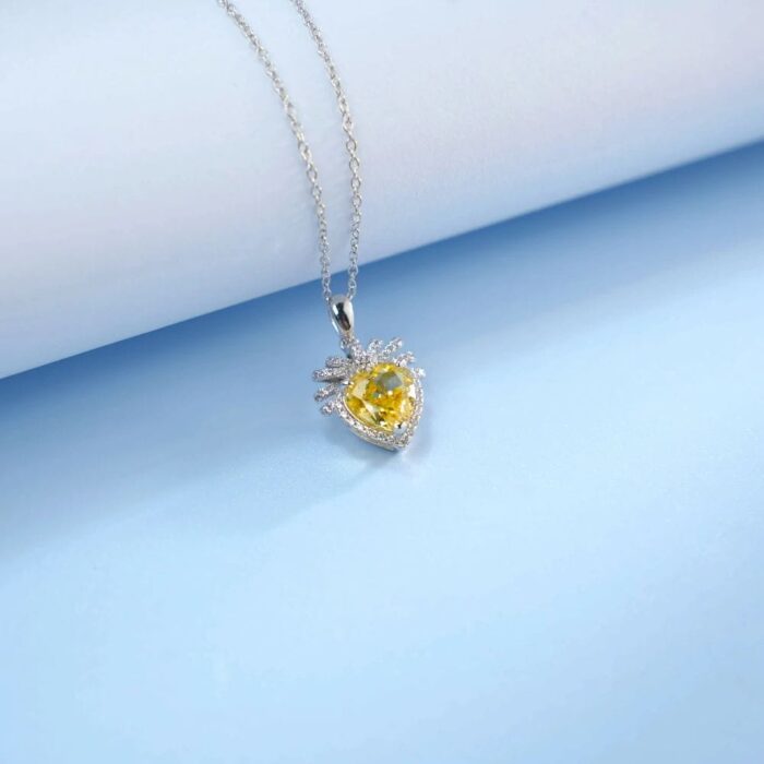925 Silver Cubic Zirconia Yellow Necklace P0628Y - Image 3