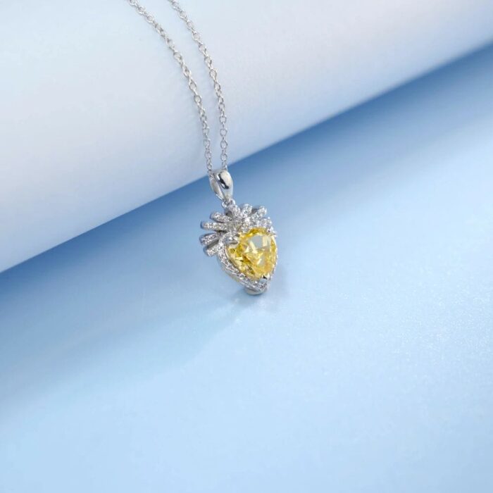 925 Silver Cubic Zirconia Yellow Necklace P0628Y - Image 4