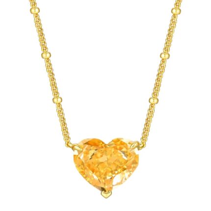 925 Silver Cubic Zirconia Yellow Heart Necklace P0676Y
