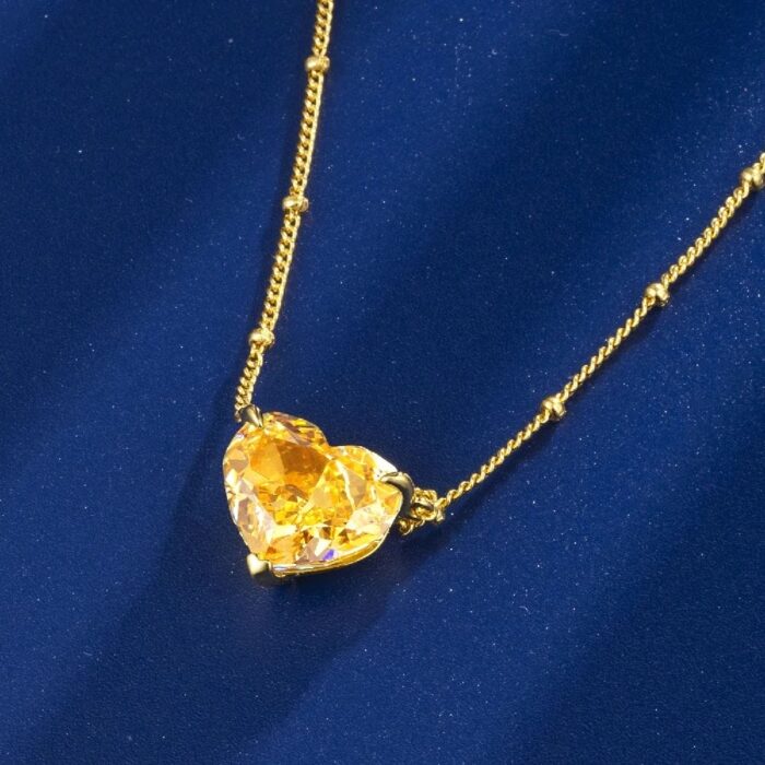 925 Silver Cubic Zirconia Yellow Heart Necklace P0676Y - Image 2