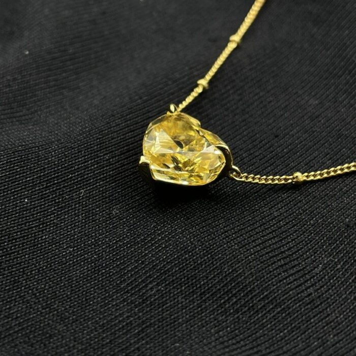 925 Silver Cubic Zirconia Yellow Heart Necklace P0676Y - Image 5