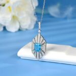 925 Silver Cubic Zirconia Blue Necklace P0684B - Image 2
