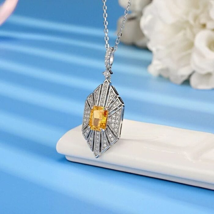 925 Silver Cubic Zirconia Yellow Necklace P0684Y - Image 2