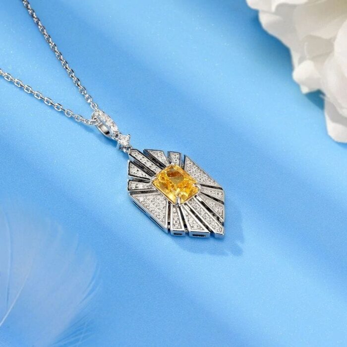 925 Silver Cubic Zirconia Yellow Necklace P0684Y - Image 3