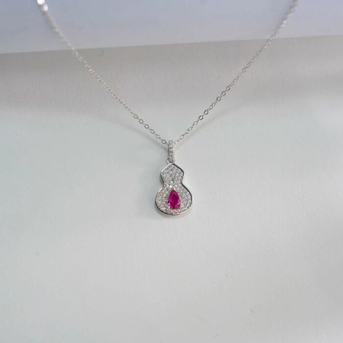925 Silver Cultured Ruby Necklace P5507R - Image 4