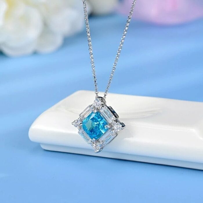 925 Silver Cubic Zirconia Blue Necklace ZHFP0591B - Image 2