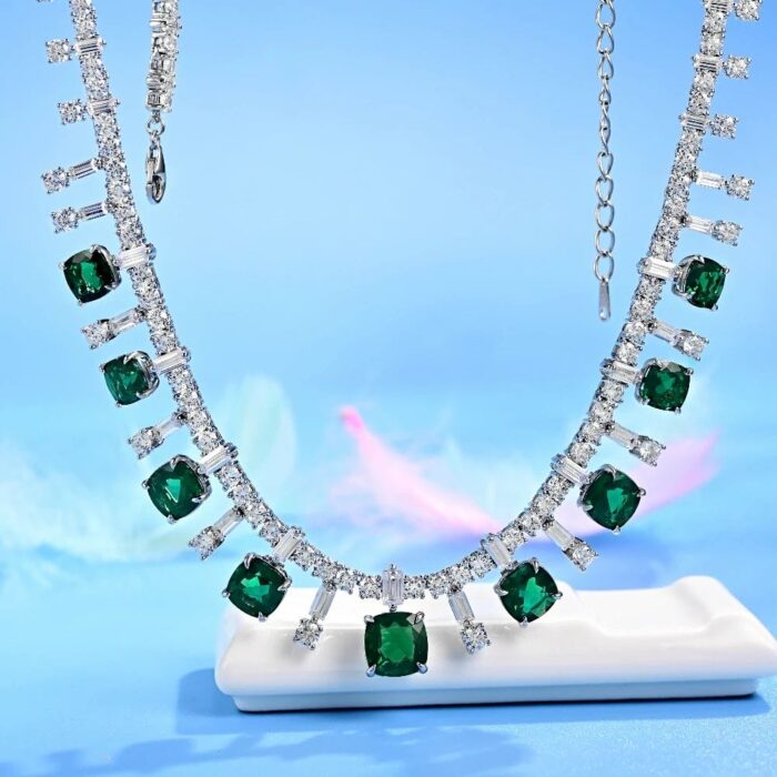 925 Emerald Pendant Necklace - ZHF-P0836 - Image 2
