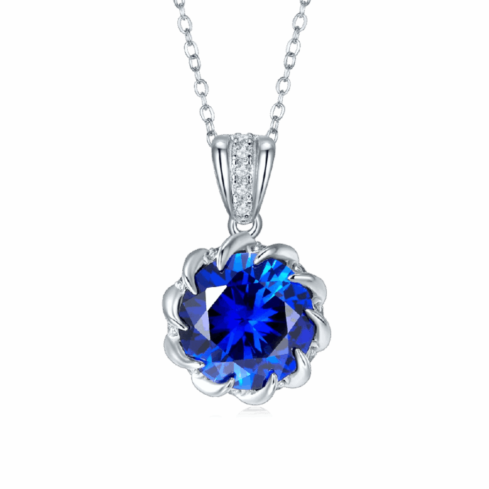 925 Silver Blue Sapphire Necklace - ZHF-P1447B - Image 1