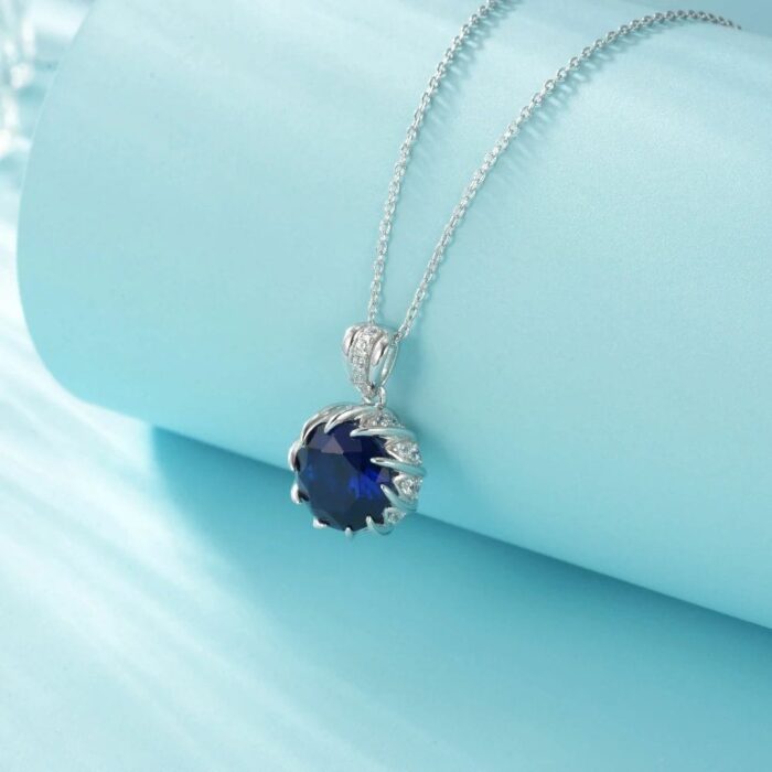 925 Silver Blue Sapphire Necklace - ZHF-P1447B - Image 2