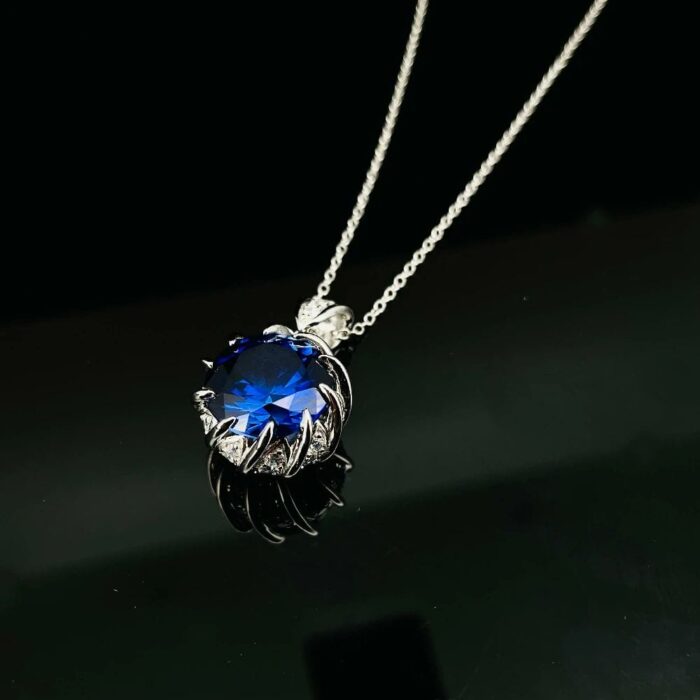 925 Silver Blue Sapphire Necklace - ZHF-P1447B - Image 4