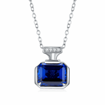 925 Silver Lab-Created Blue Sapphire Necklace - Model ZHF-P1496DB