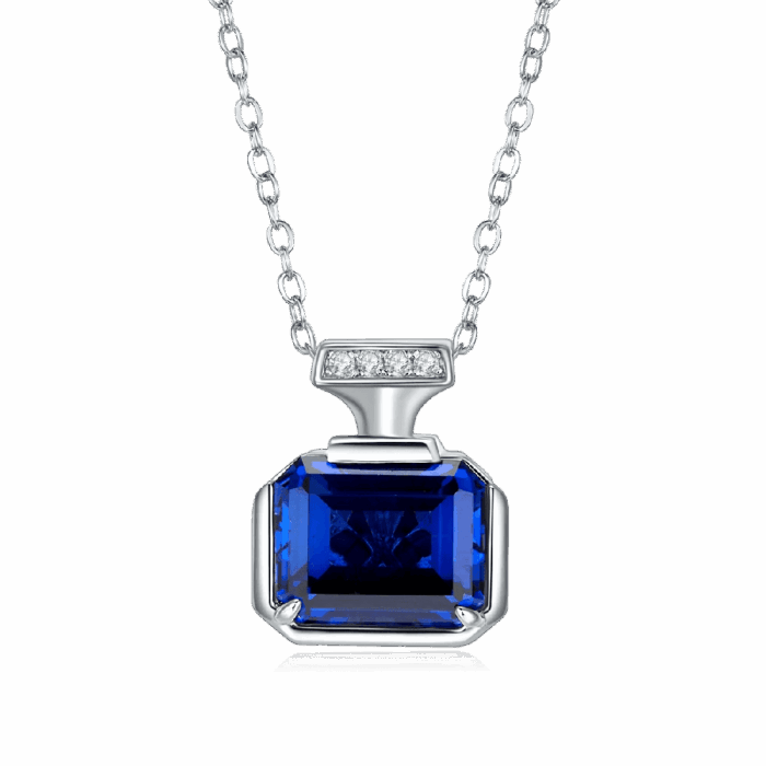 925 Silver Lab-Created Blue Sapphire Necklace - Model ZHF-P1496DB - Image 1