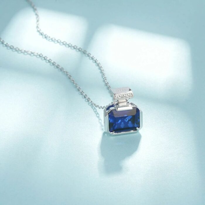 925 Silver Lab-Created Blue Sapphire Necklace - Model ZHF-P1496DB - Image 2