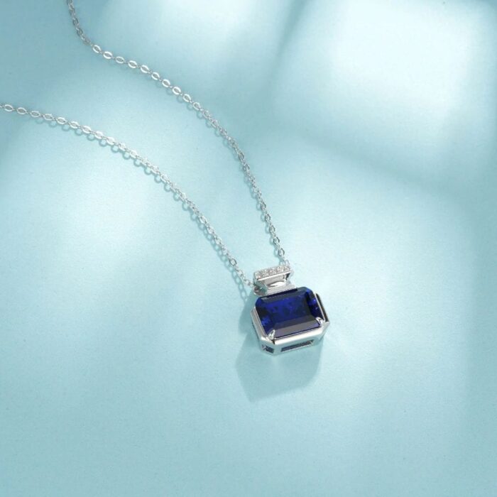 925 Silver Lab-Created Blue Sapphire Necklace - Model ZHF-P1496DB - Image 3
