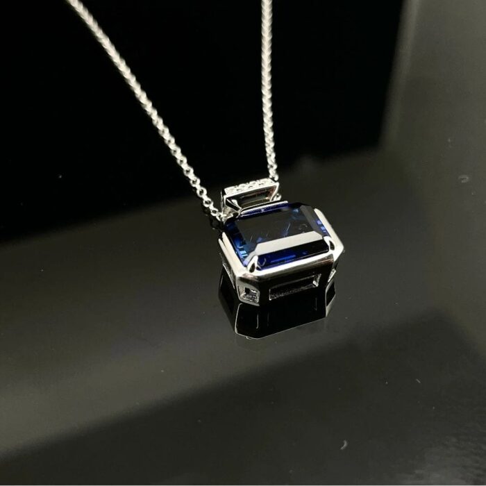 925 Silver Lab-Created Blue Sapphire Necklace - Model ZHF-P1496DB - Image 4